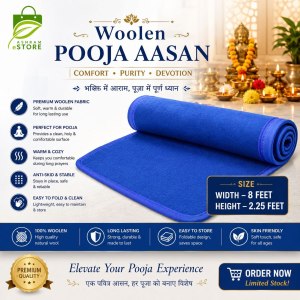 Buy Woolen Pooja Aasan (Blue) WIDTH - 8 FEET and HEIGHT 2.25 FEET